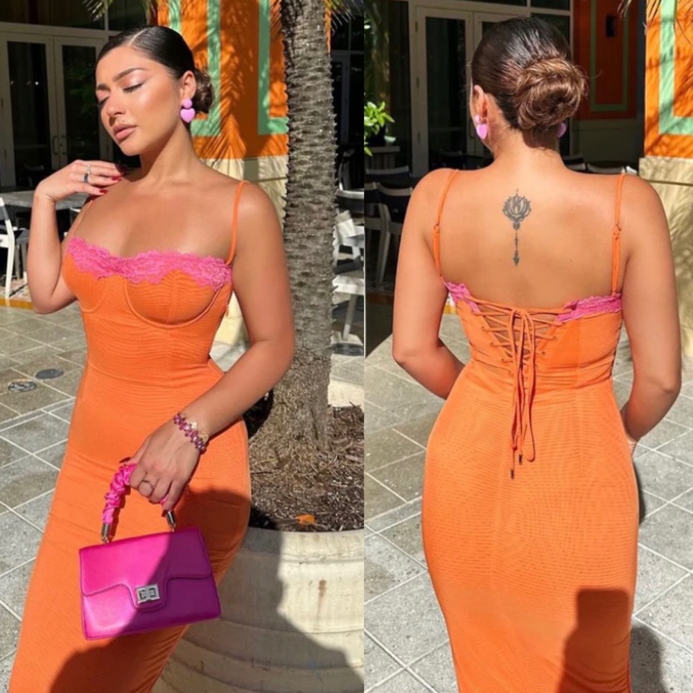 HOUSE OF CB 'Aiza' Flame Orange Maxi Dress NWOT size XL‎ D-DD